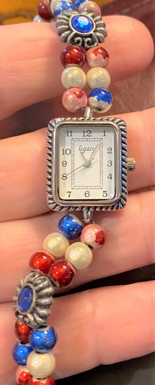 Women's 20mm Silver Tone Legacy Watch, Beaded and Crystal Bracelet Band
